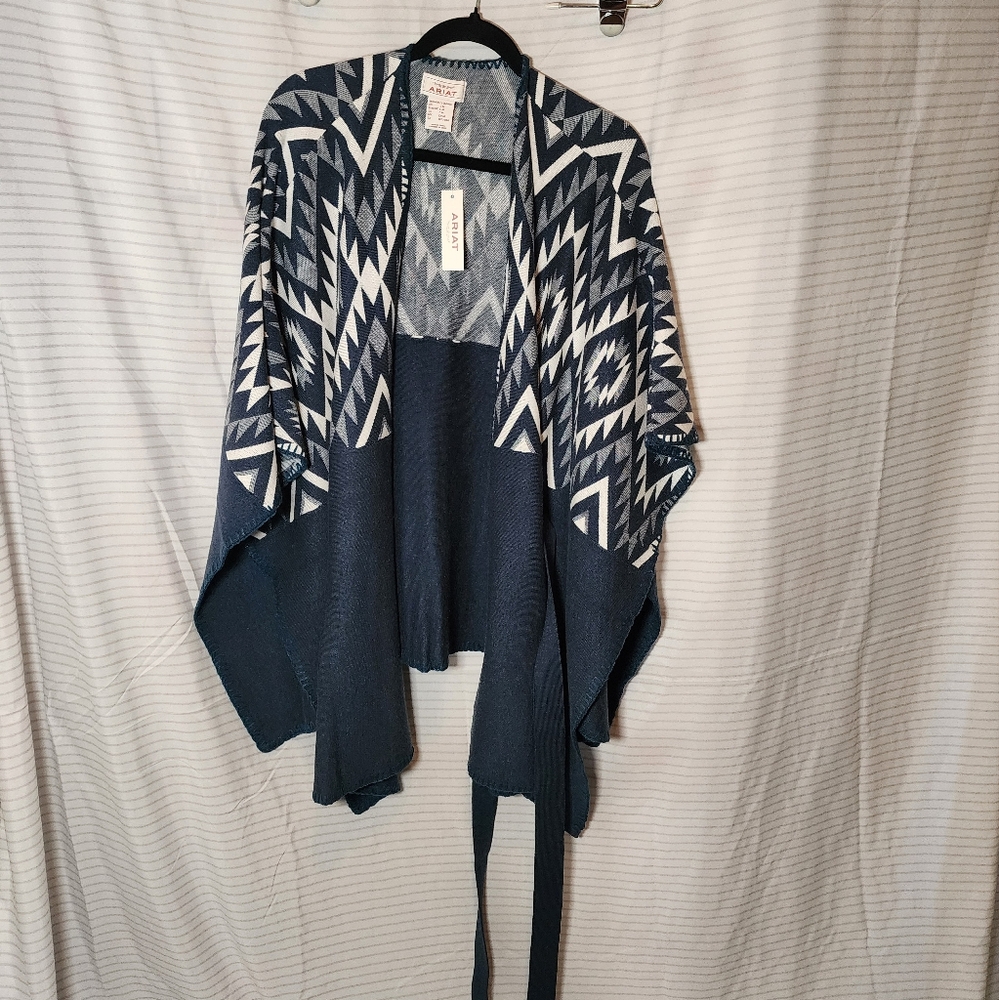 Ariat Blue and White Patterned Poncho